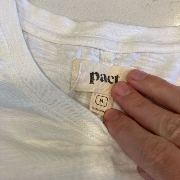 Pact 100% Organic Cotton White Ivory Basic Minimalist Long Sleeve Tee Medium - Picture 5 of 8